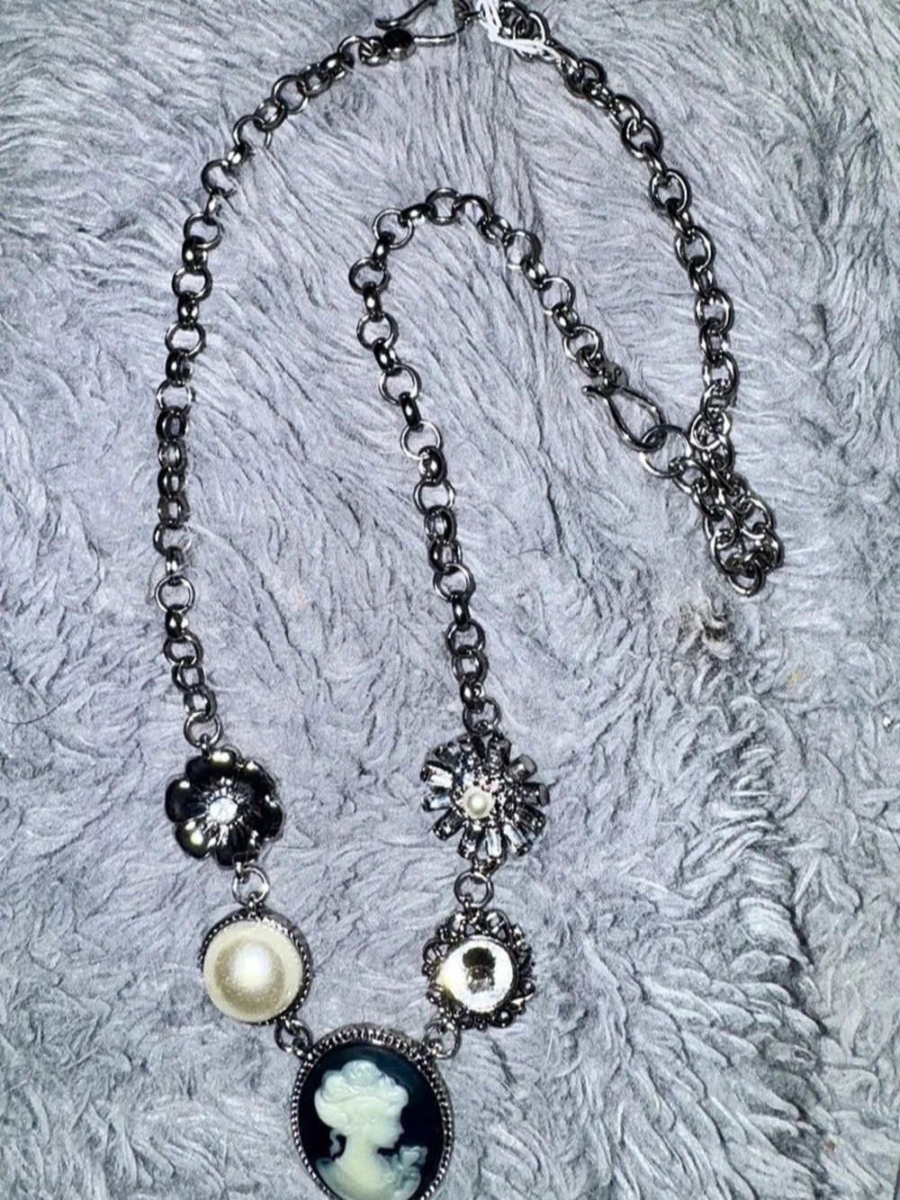 Crystal Flower Frame Cameo Silver Pendant Necklace Cameo Pendant